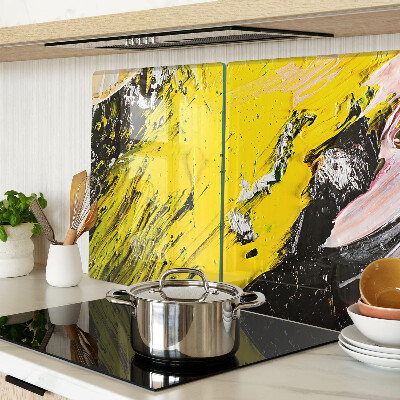 Glas-Schneidebrett mit abstrakter Landschaft in intensiven Farben