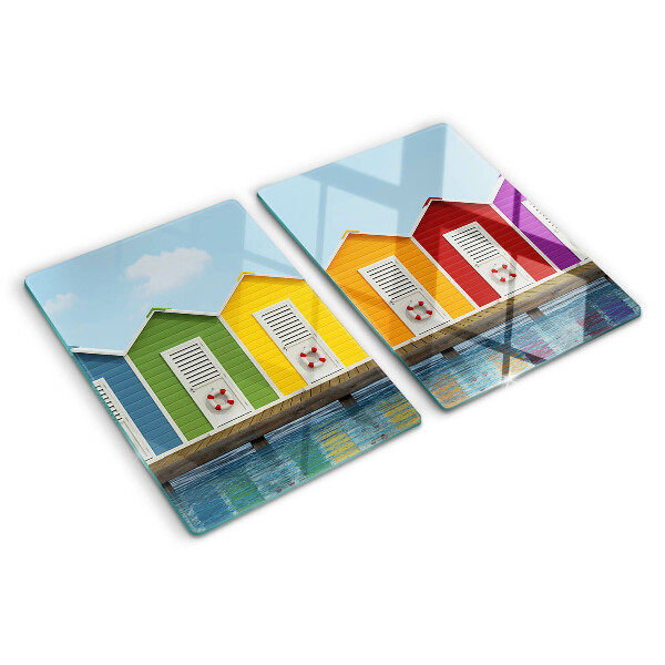 Glas schneidebrett Bunte Küstenhäuser