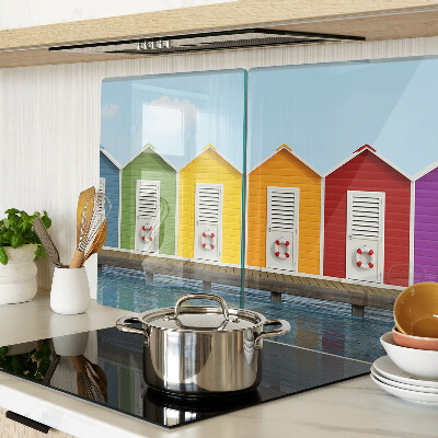 Glas Schneidebrett mit Motiv bunter Küstenhäuser