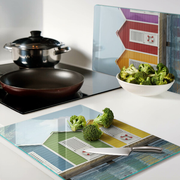 Glas schneidebrett Bunte Küstenhäuser