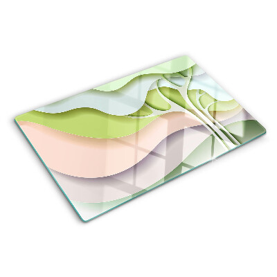 Schneidebrett Glas mit abstraktem Wellenmuster in Pastellfarben