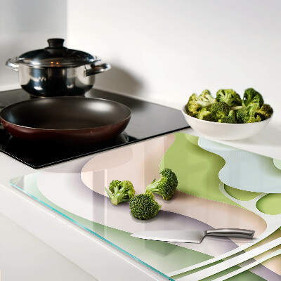 Schneidebrett Glas mit abstraktem Wellenmuster in Pastellfarben