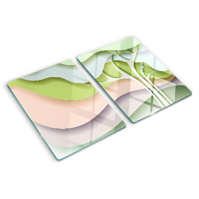 Schneidebrett Glas mit abstraktem Wellenmuster in Pastellfarben