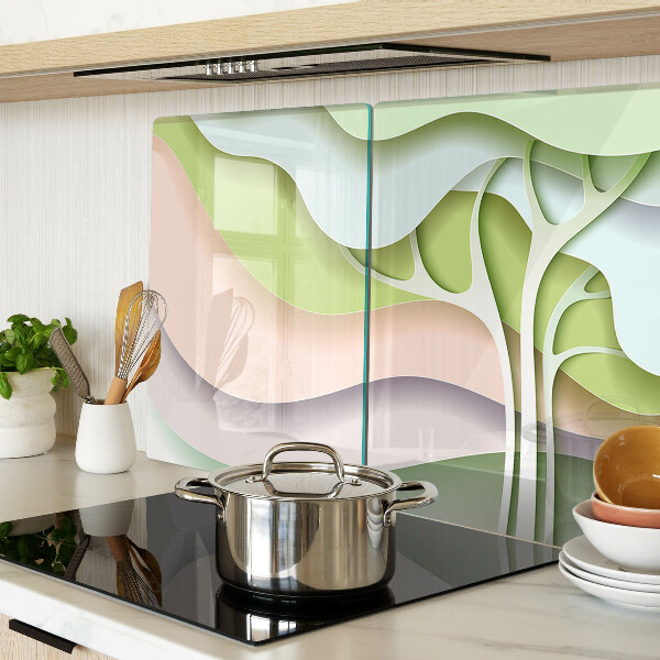 Schneidebrett Glas mit abstraktem Wellenmuster in Pastellfarben