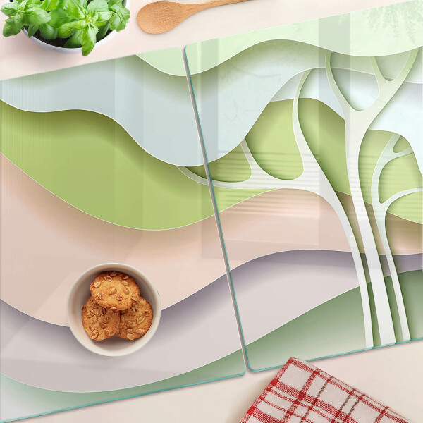 Schneidebrett Glas mit abstraktem Wellenmuster in Pastellfarben