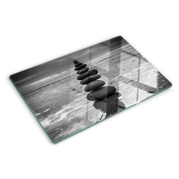 Glas Schneidebrett mit schwarzem und weißem Strandsteinmuster