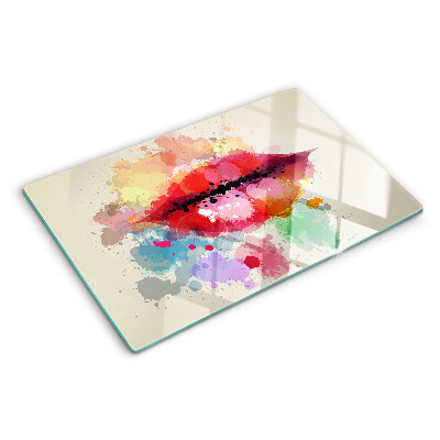 Schneidebrett glas Lippen in bunten Flecken