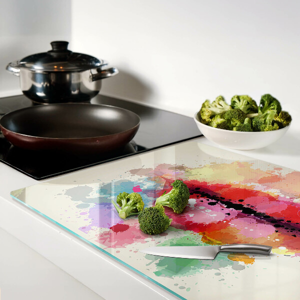 Schneidebrett Glas mit Motiv „Lippen in bunten Flecken“