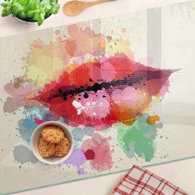 Schneidebrett glas Lippen in bunten Flecken