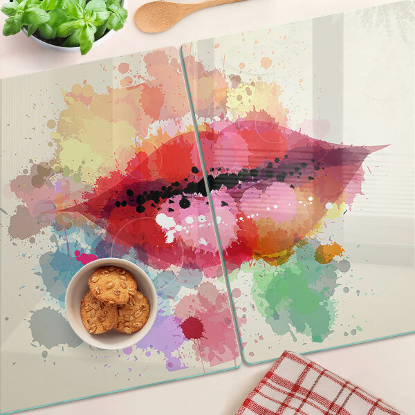 Schneidebrett Glas mit Motiv „Lippen in bunten Flecken“