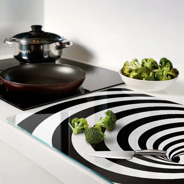 Schneidebrett glas Spiralmotiv in Schwarzweiß