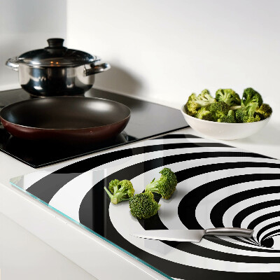 Schneidebrett Glas mit schwarz-weißem Spiralmotiv