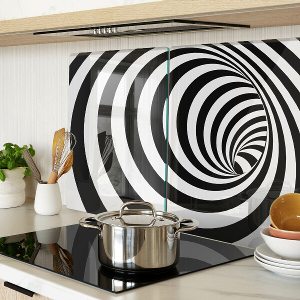 Schneidebrett Glas mit schwarz-weißem Spiralmotiv