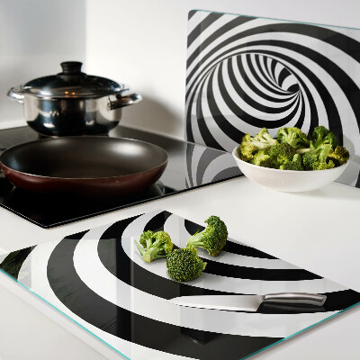 Schneidebrett glas Spiralmotiv in Schwarzweiß