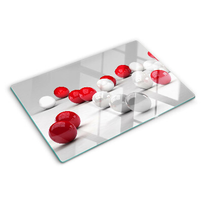 Schneidebrett Glas mit rotem und weißem Kugelmuster