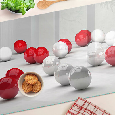 Schneidebrett Glas mit rotem und weißem Kugelmuster