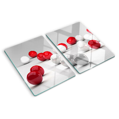 Schneidebrett Glas mit rotem und weißem Kugelmuster