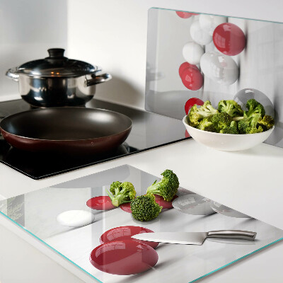 Schneidebrett Glas mit rotem und weißem Kugelmuster