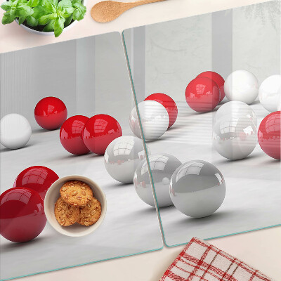 Schneidebrett Glas mit rotem und weißem Kugelmuster