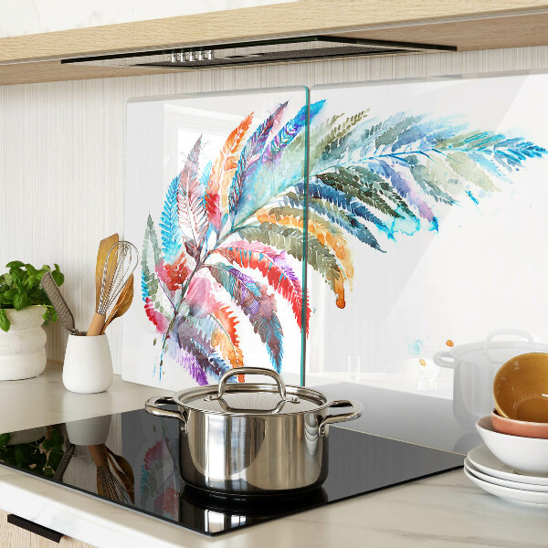 Schneidebrett Glas mit Design aus Farnblättern in Regenbogenfarben