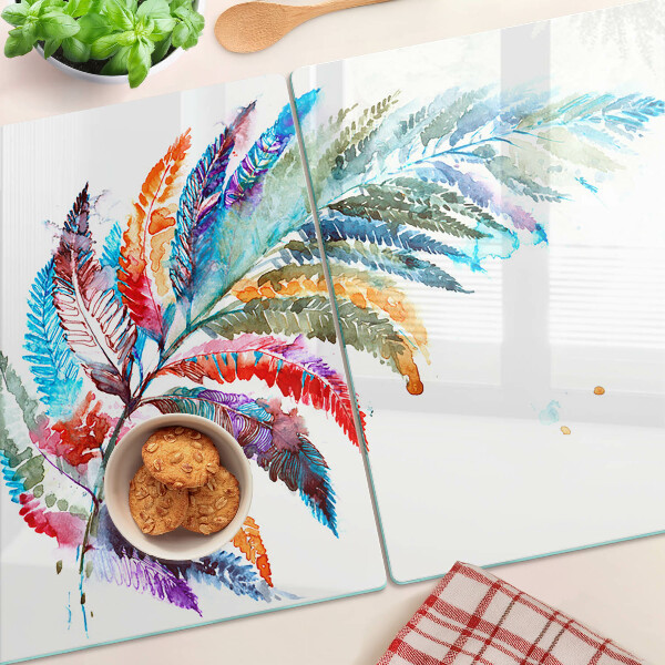 Schneidebrett glas Farnblätter in Regenbogenfarben