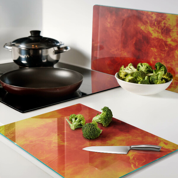 Glas-Schneidebrett mit Motiv ‚Feuer und Flammen‘