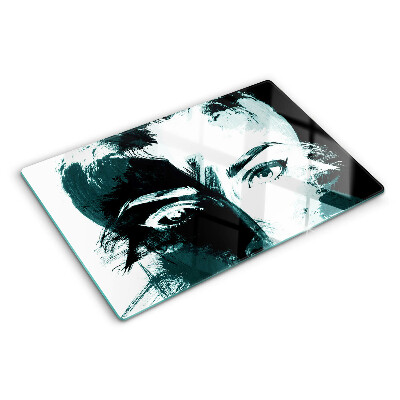 Schneidebrett Glas mit Porträt im abstrakten Stil