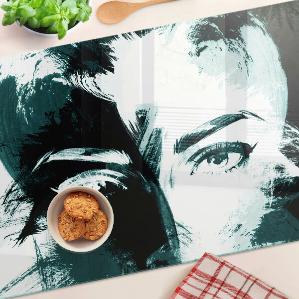 Schneidebrett Glas mit Porträt im abstrakten Stil