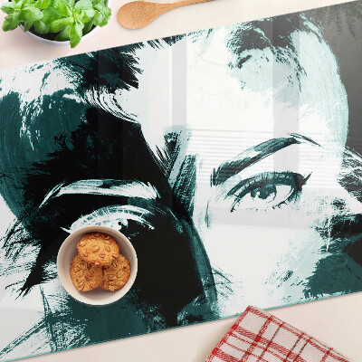 Schneidebrett Glas mit Porträt im abstrakten Stil