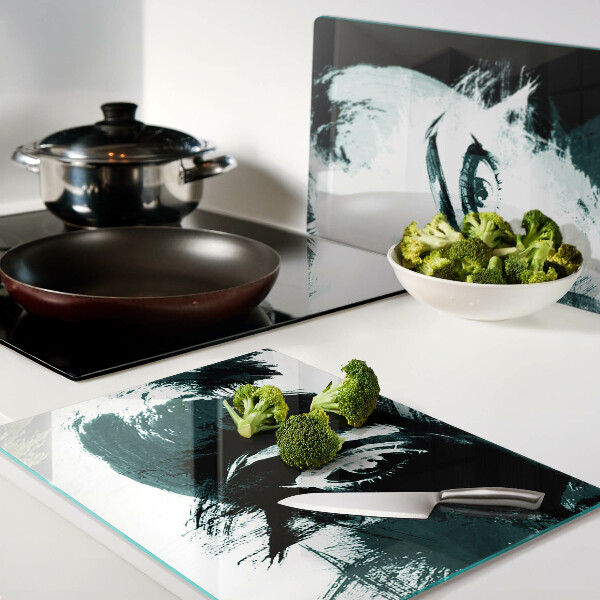 Schneidebrett Glas mit Porträt im abstrakten Stil