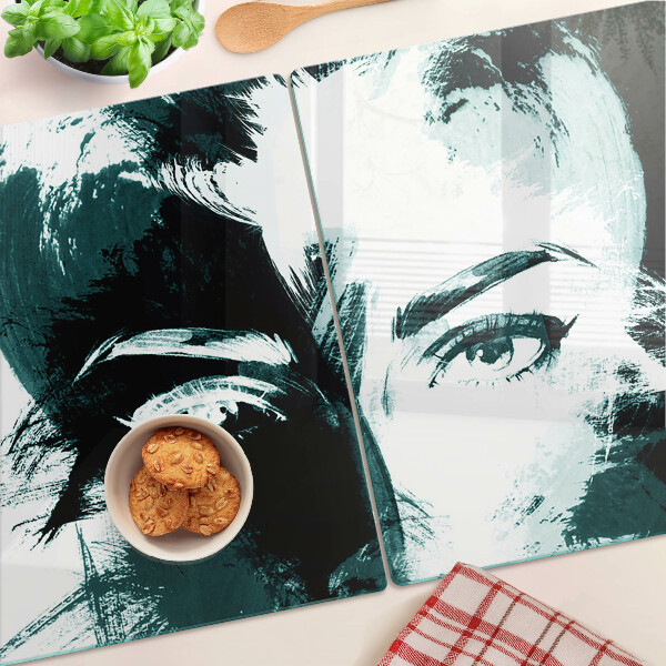 Schneidebrett Glas mit Porträt im abstrakten Stil