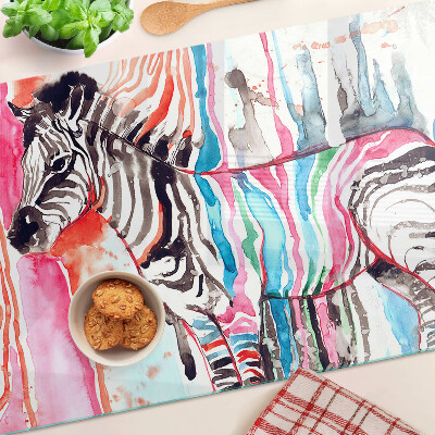 Schneidebrett glas Zebra in bunten Streifen