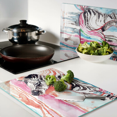 Schneidebrett glas Zebra in bunten Streifen