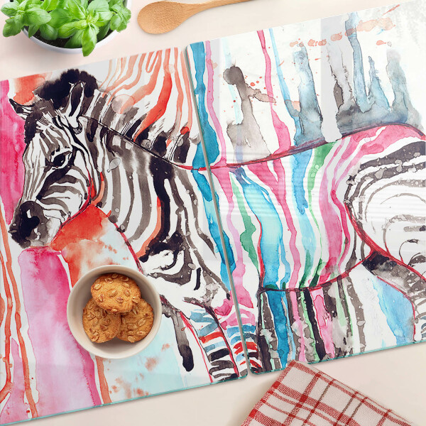 Schneidebrett glas Zebra in bunten Streifen