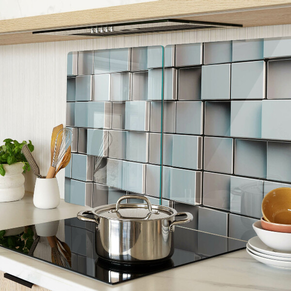 Schneidebrett mit Motiv aus geometrischen Fliesen in Blautönen