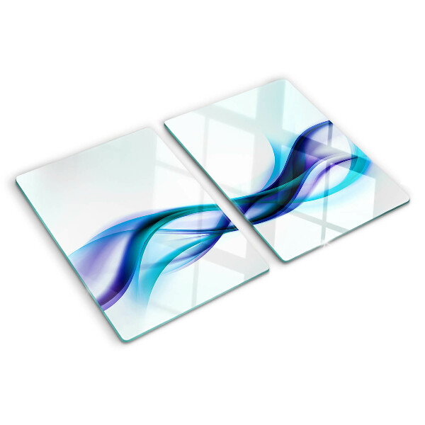 Schneidebrett Glas mit Wellenmotiven in Blau- und Türkistönen