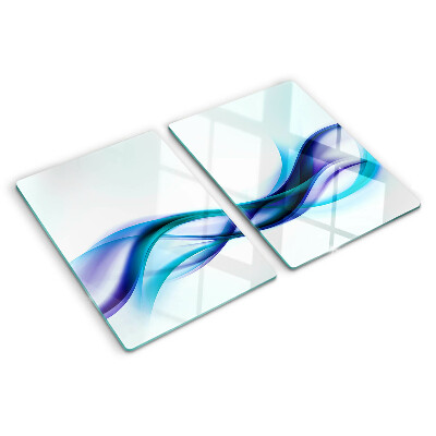 Schneidebrett Glas mit Wellenmotiven in Blau- und Türkistönen