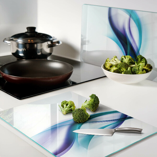 Schneidebrett glas Wellen in Blau- und Türkistönen