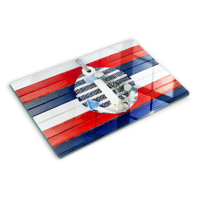 Glas schneidebrett Anker vor dem gestreiften Hintergrund