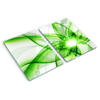 Glas-Schneidebrett mit grünem abstraktem Wellenmotiv