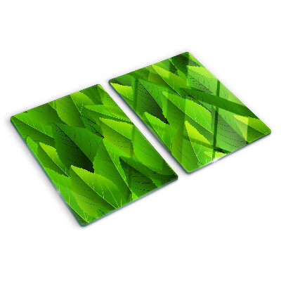 Schneidebrett Glas mit Blattmotiven in Grüntönen