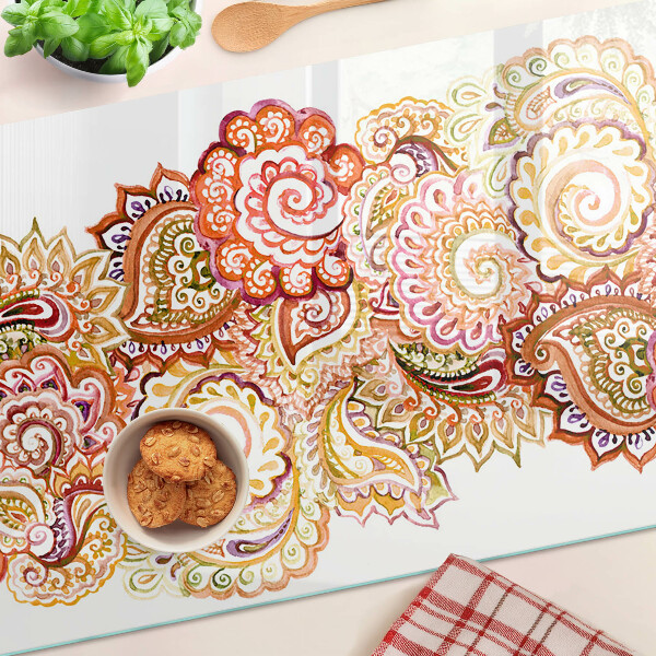 Glas schneidebrett Paisley-Muster in Rot- und Goldtönen