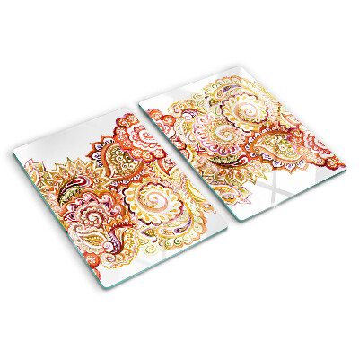 Glas-Schneidebrett mit Paisley-Muster in Rot- und Goldtönen