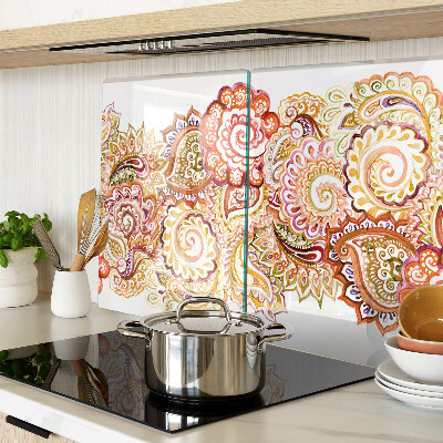 Glas-Schneidebrett mit Paisley-Muster in Rot- und Goldtönen