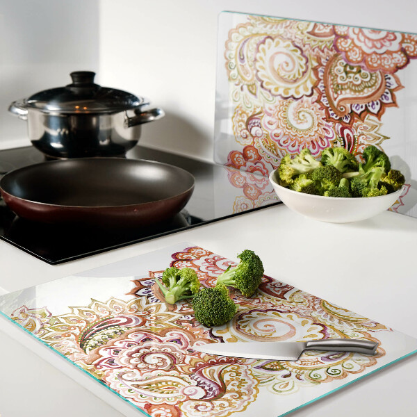 Glas schneidebrett Paisley-Muster in Rot- und Goldtönen