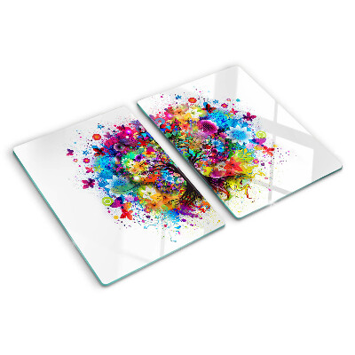 Schneidebrett Glas mit farbenfrohem Baum-des-Lebens-Motiv
