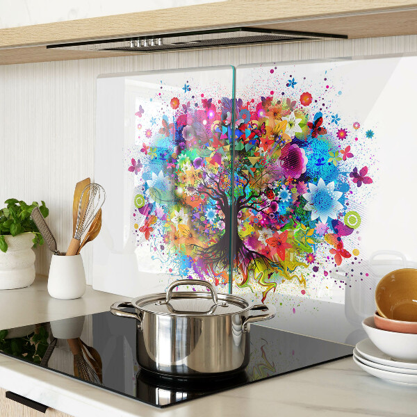 Schneidebrett Glas mit farbenfrohem Baum-des-Lebens-Motiv