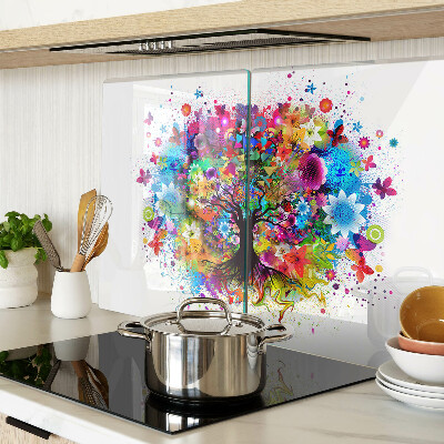 Schneidebrett Glas mit farbenfrohem Baum-des-Lebens-Motiv