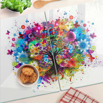 Schneidebrett Glas mit farbenfrohem Baum-des-Lebens-Motiv