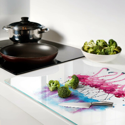Schneidebrett Glas mit Flamingo-Motiv im Aquarellstil